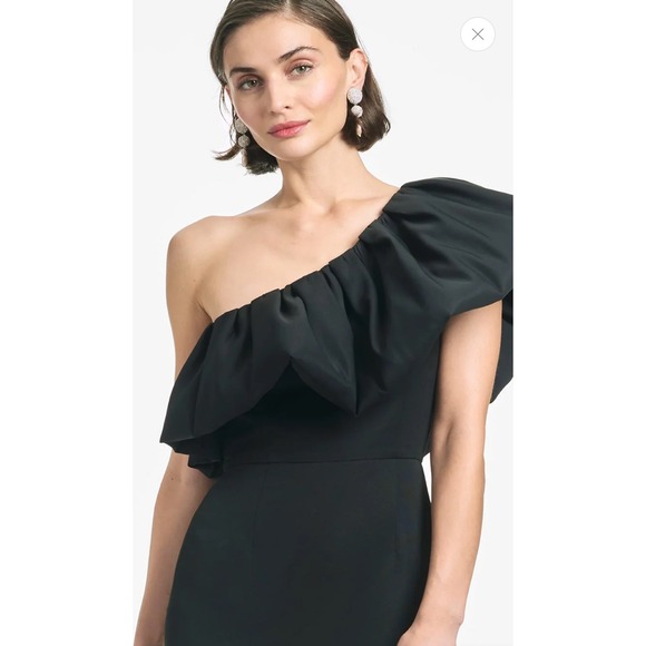 $495 NWT SACHIN & BABI Garcelle One Shoulder Ruffle Dress Party Cocktail Black 0 - Picture 5 of 12
